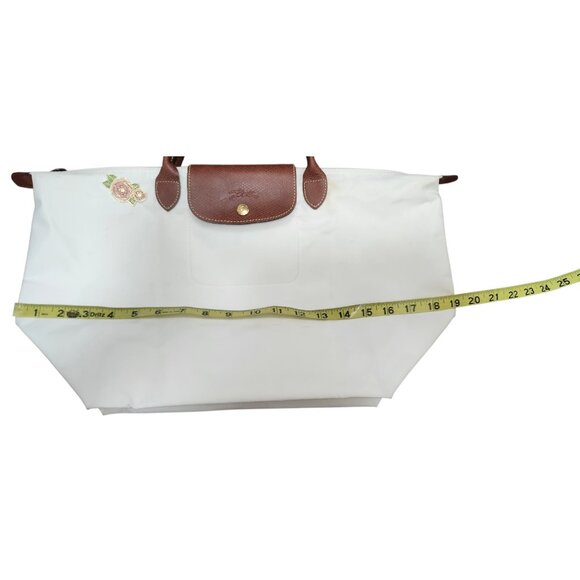 Longchamp White/Brown Nylon And Leather Le Pliage Tote - Picture 12 of 15